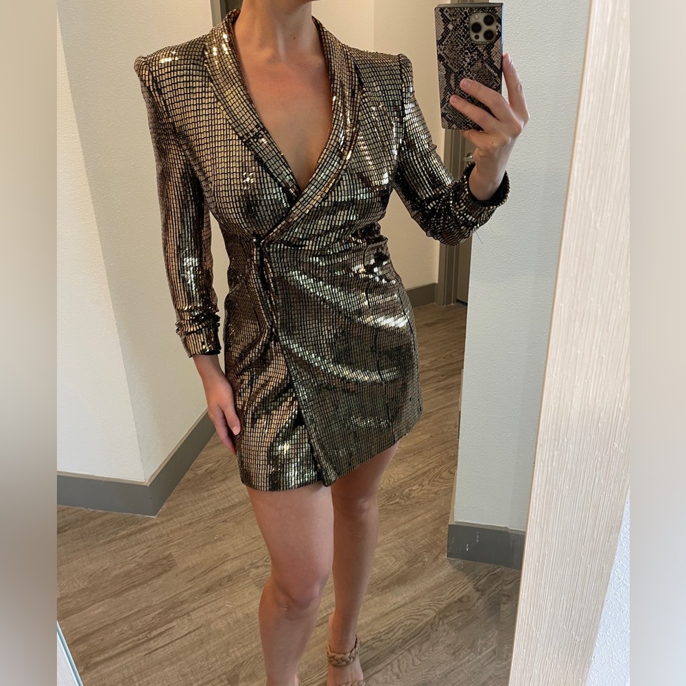 Zara Gold Sequin Blazer Dress